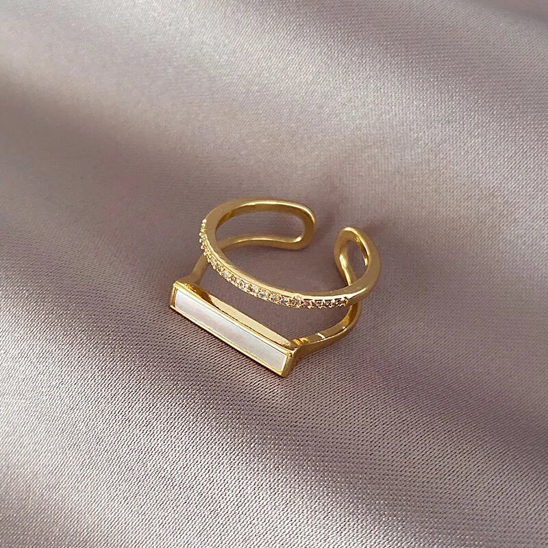 Double Shell Gold Open Rings for Chic Style - Silver Moonstone Ring for Coastal Elegance smart-purchase