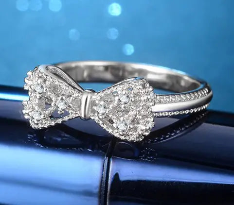 Three Stone Diamond Rings – 925 Sterling Silver Bowknot Ring with Cubic Zirconia - Timeless Elegance and Sparkle smart-purchase