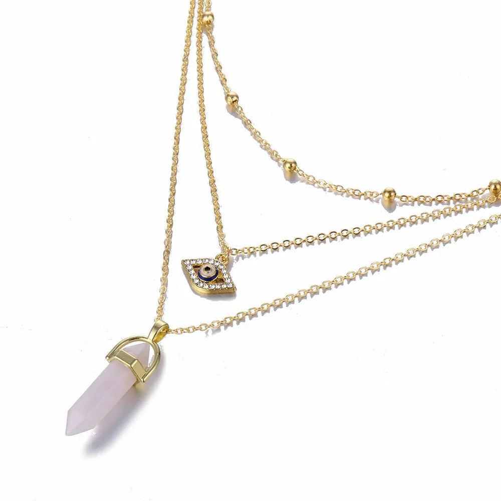 Hexagonal Column Quartz Pendant Necklace - Black Opal Pendant Design smart-purchase