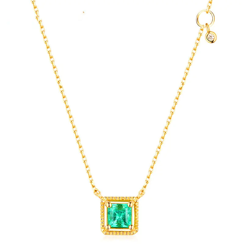 Square Emerald Pendant Necklace: 20 Inch Silver Chain Necklace for Elegant Style