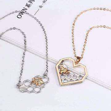 Honeycomb Heart Pendant with Chain - Gold Heart Pendant for Unique Elegance