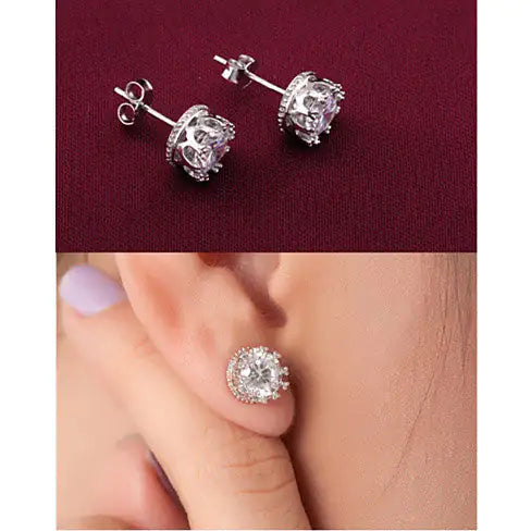 Diamond Stud Earrings 1 Carat: Crown Jewels Sterling Silver Earrings smart-purchase