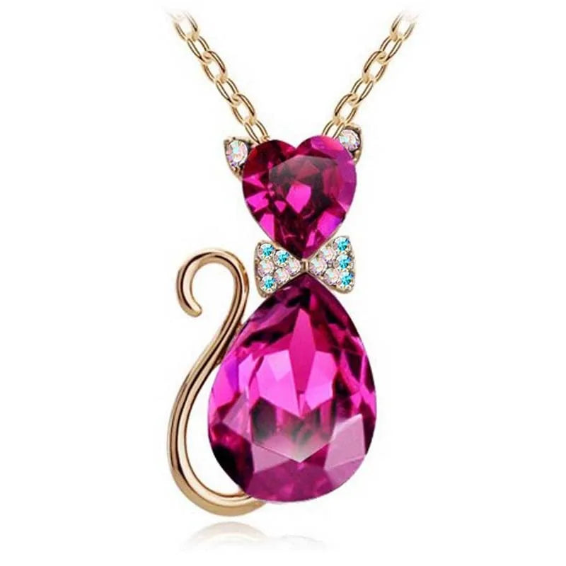 Heart Crystal Cat Pendant Necklace for Cat Lovers - Crystal Opal Pendant smart-purchase