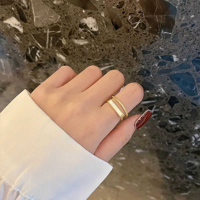 Double Shell Gold Open Rings for Chic Style - Silver Moonstone Ring for Coastal Elegance