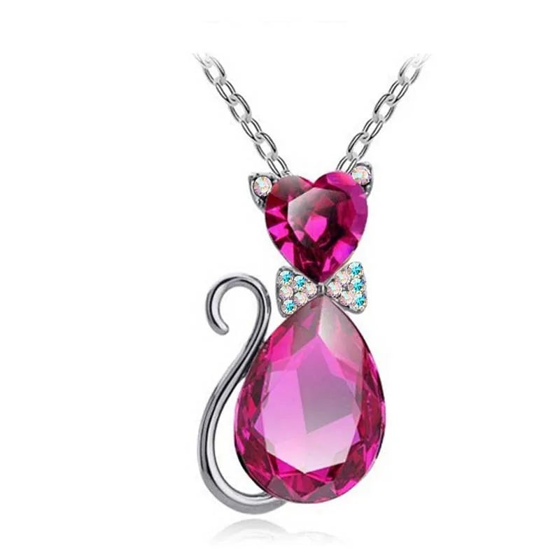 Heart Crystal Cat Pendant Necklace for Cat Lovers - Crystal Opal Pendant smart-purchase