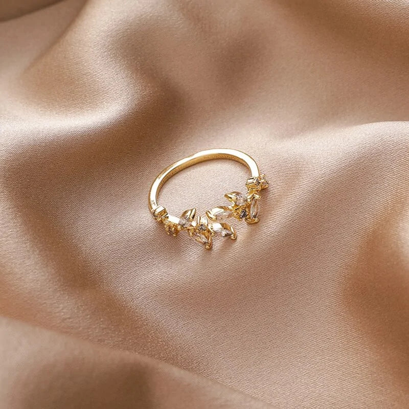 Adjustable Zircon Ring – Leaf Zircon Adjustable Rings for Nature-Inspired Elegance