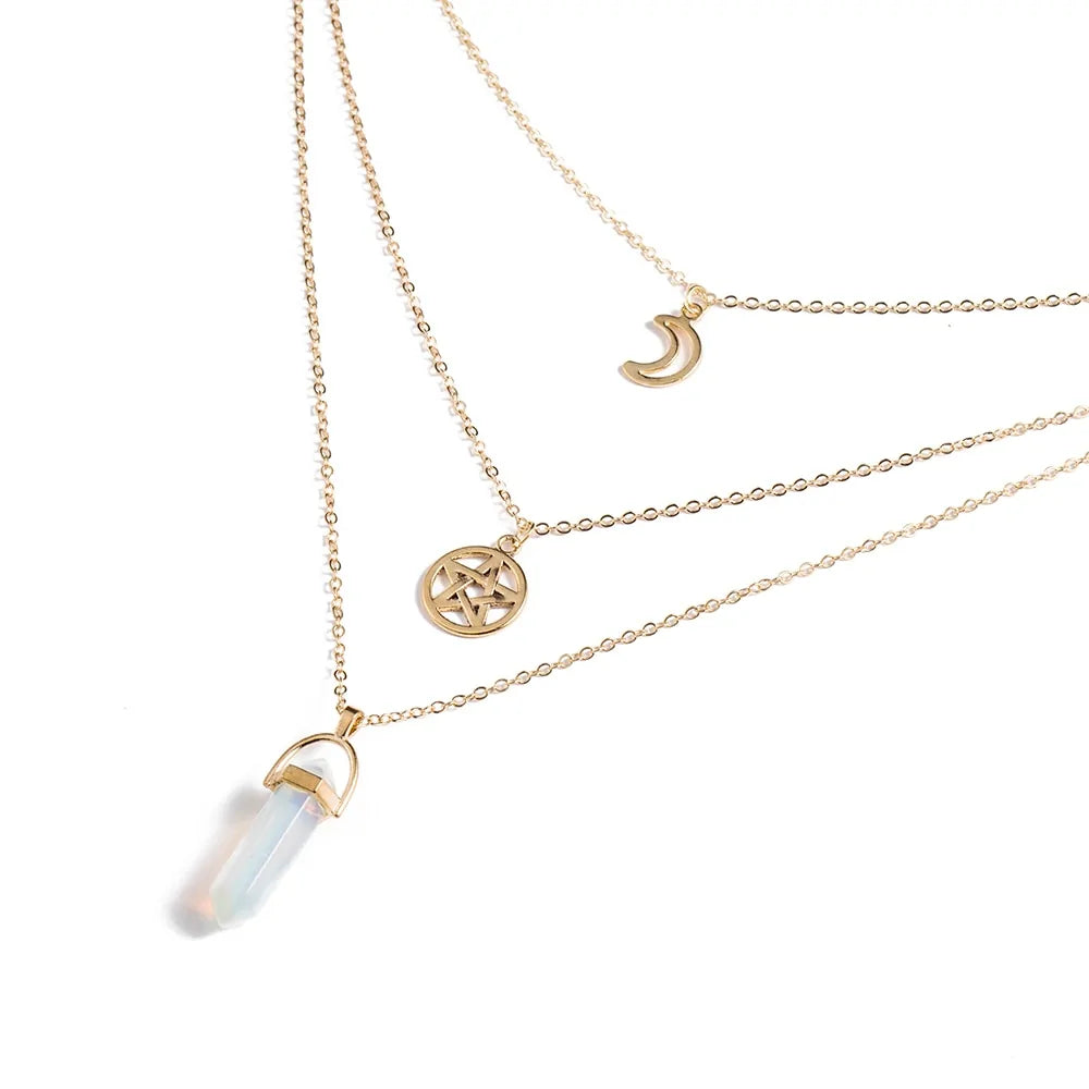 Hexagonal Column Quartz Pendant Necklace - Black Opal Pendant Design smart-purchase