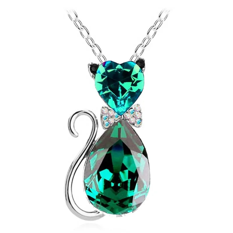 Heart Crystal Cat Pendant Necklace for Cat Lovers - Crystal Opal Pendant smart-purchase