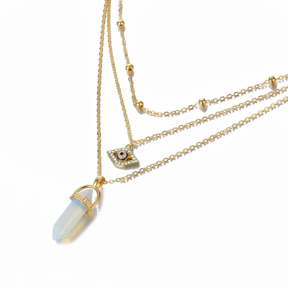 Hexagonal Column Quartz Pendant Necklace - Black Opal Pendant Design smart-purchase
