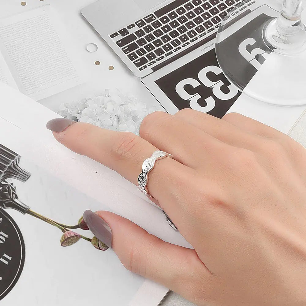 Chunky Silver Rings – Irregular Texture Open Cuff Finger Rings for Unique Style smart-purchase