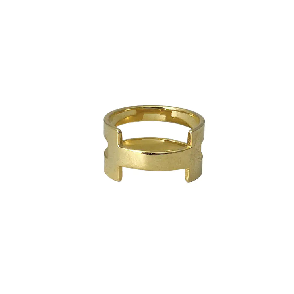 Geo Stripe Bombshell Ring: 14k Gold Minimalist Rings with Unique Geometric Design