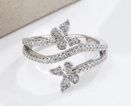 925 Silver Butterfly Ring with White Zircon – Elegant and Unique Opal Stone Ring Design smart-purchase